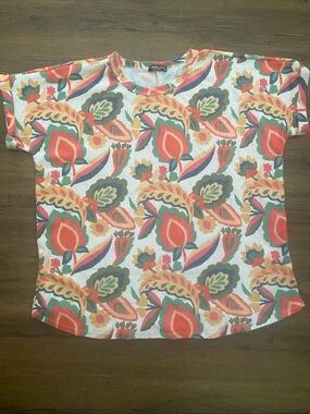 HEIMISH USA Coral, Green & Gold Floral Short Sleeve Tee